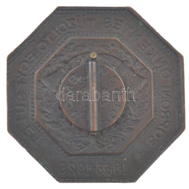 1926. '60 éves a Soproni Önkéntes Tűzoltó Egyesület 1866-1926' fém gomblyuk jelvény, hátoldalán 'Gomb gyár Sopron' gyártói jelzéssel (26x26mm) T:2 letört a hátoldaláról a rögzítő pánt - Image 2