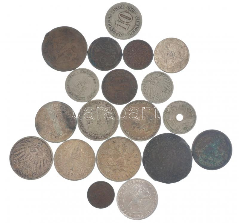 19db-os vegyes magyar, de nagyrészt külföldi ezüst és fém érmetétel, közte Montenegró 1912. 1P Ag 'I. Miklós' T:2-3- 19pcs of mixed hungarian, but mostly foreign silver and metal coin lot, in it Montenegro 1912. 1 Perper Ag 'Nicholas I'