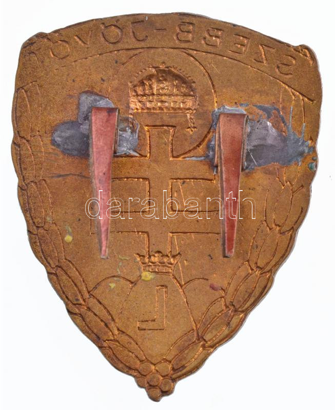 ~1940. 'Szebb Jövőt' zománcozott Br levente sapkajelvény (43x34mm) T:2 / Hungary ~1940. 'Szebb Jövőt (For a Better Future)' enamelled Br Levente cap badge (43x34mm) C:XF - Image 2