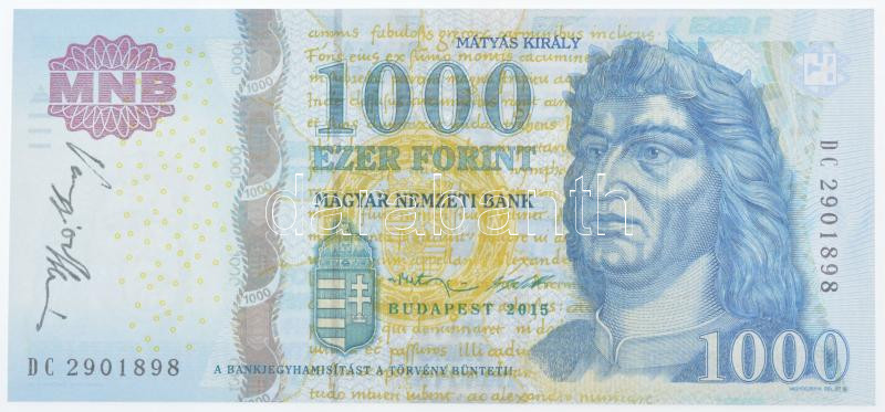 2015. 1000Ft 'DC' a tervező, Vagyóczky Károly aláírásával T:I