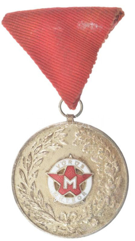 1951. 'Vörös Meteor / Súlyemelés' ezüstözött, zománcozott bronz díjérem mellszalagon, hátoldalán '1951. III.' gravírozással (40mm) T:2 patina, kis zománchiba