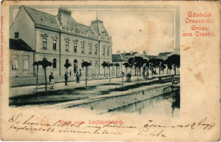 1902 Orsova, Königl. ungar. Schiffahrtsbehörde / Cs. és kir. hajózási társaság. Raichl Sándor junior kiadása / K.u.k. shipping company (EB)