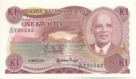 Malawi 1986. 1K 'G/29 730542' T:I Malawi 1986. 1 Kwacha 'G/29 730542' C:UNC Krause P#19a