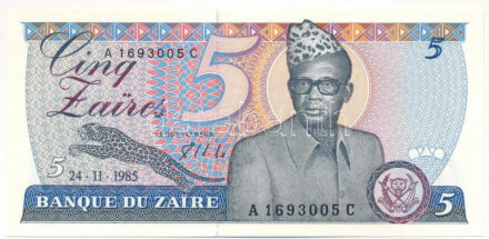 Kongói DK / Zaire 1985. 5Z T:I DR Congo / Zaire 1985. 5 Zaires C:UNC Krause P#26