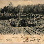 1902 Orsova, 'Ad Orientem' Temesvár-Orsovai vasúti alagút. Raichl Sándor junior kiadása / Porta-Orientalis Tunnel / railway tunnel (fa)
