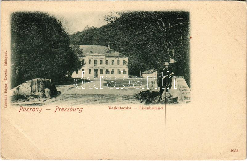 Pozsony, Pressburg, Bratislava; Vaskutacska. Schmidt Edgar kiadása / Eisenbrünnel (Eisenbründl) / Zelezná Studienka / spa, bathhouse (EK)