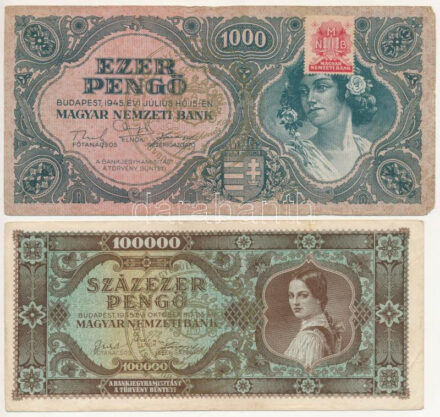 1945. 100P (2x) +1945. 1000P + 1945. 100.000P mind 'Budapesti Éremgyűjtők Egyesületének harmadik vándorgyűlésekor Székesfehérvár 1972' felülbélyegzéssel T:III Adamo FO32.2.1, FO32.2.4