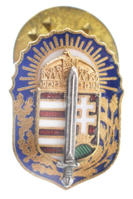 1926. 'Vitézi Jelvény' zománcozott, aranyozott bronz miniatűr gomblyukjelvénye gyártói jelzés nélkül (17x11mm) T:1- a kard rátét kissé meglazult NMK 334.