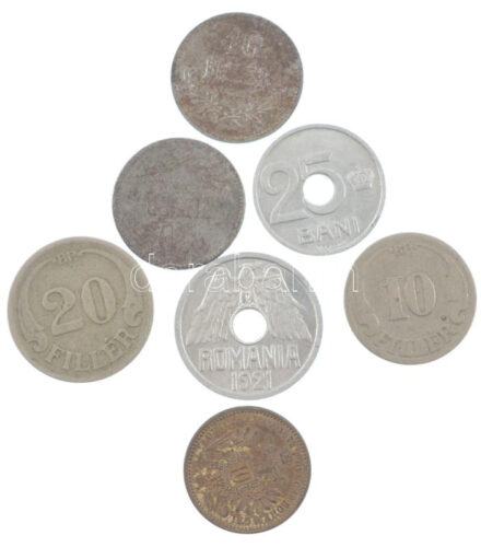 7db-os magyar és külföldi érmetétel, közte Ausztria 1872. 10kr Ag 'Ferenc József' + Románia 1921. 25b Al + 50b Al T:1--3 7pcs Hungarian and foreign coin lot, within Austria 1872. 10 Kreuzer Ag 'Franz Joseph' + Romania 1921. 25 Bani Al + 50