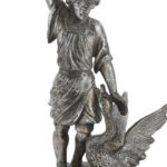 Szent Márton a libával, figurális, ón gyertyatartó, kopott, m: 32,5 cm - Image 3