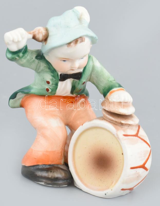 Régi német dobos fiú, jelzés nélkül, kis kopásnyomokkal, m: 10,5cm