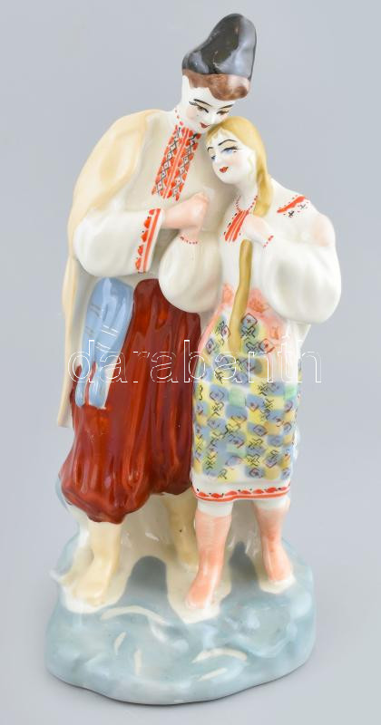 Ukrán, Polonne porcelán. 'Kozák és Kozácska'. Jelzett, hibátlan, m: 28,5 cm