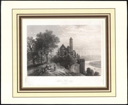 Karl Friedrich Würthle (1820-1902): Hornberg kastélya, a Neckar mentén. Acélmetszet, papír, jelzett a metszeten. Paszpartuban. Kissé foltos. 14x20,5 cm.