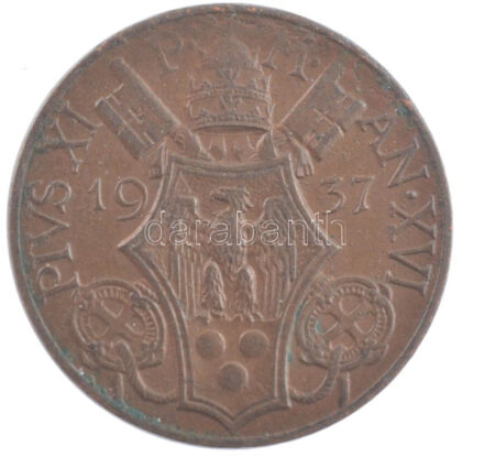 Vatikán 1937. 10c bronz 'XI. Pius' T:2 anyaghiba? Vatican 1937. 10 Centesimi bronze 'Pius XI' C:XF material error? Krause KM#2
