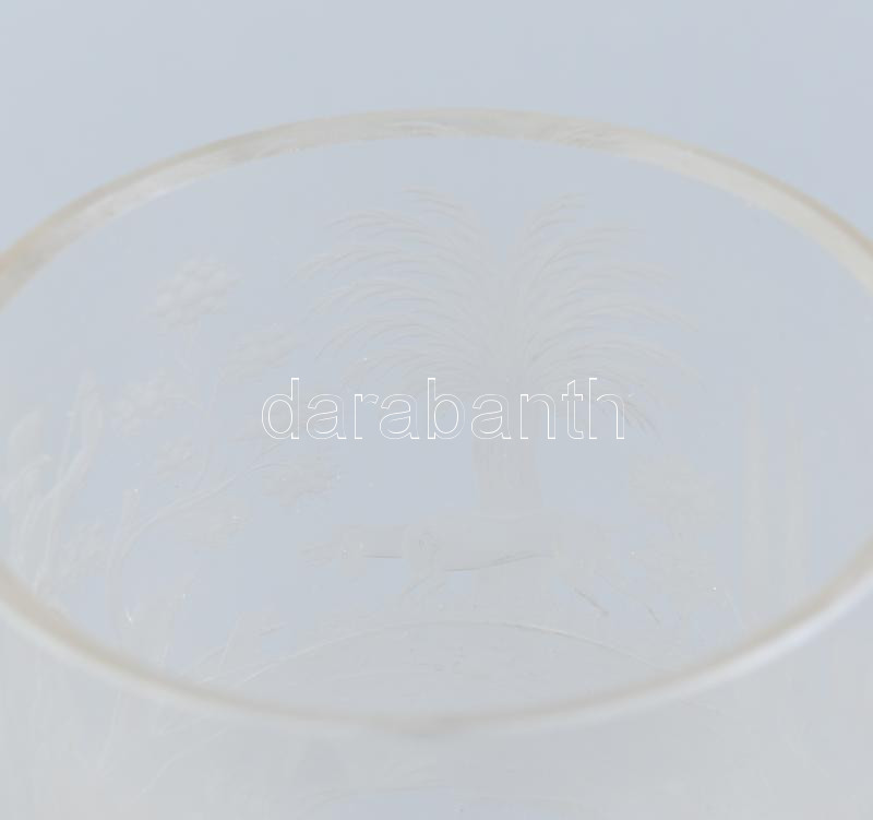 Vadász mintájú nagy méretű kupa. Metszett üveg, minimális lepattanással. 18 cm - Image 2