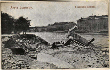 Lugos, Lugoj; Árvíz, vasbeton martalékai / flood, ruins of the bridge (EK)
