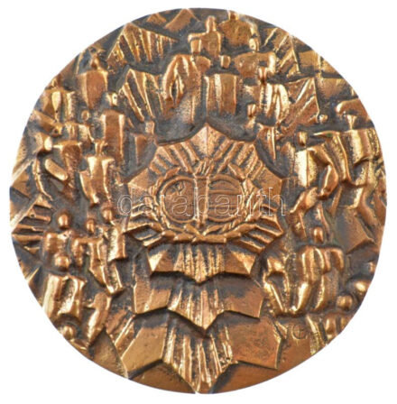 Fekete Géza (Dezső) (1939-2021) ~1980. MSZBT (Magyar-Szovjet Baráti Társaság) egyoldalas bronz emlékplakettje (94mm) T:1- kis patina