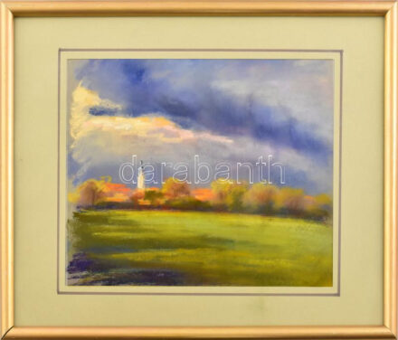 Bertalan Rózsa (1900-1987): Faluszéle. Pasztell, papír, jelzés nélkül. 22x28,5 cm. Dekoratív, üvegezett fakeretben.