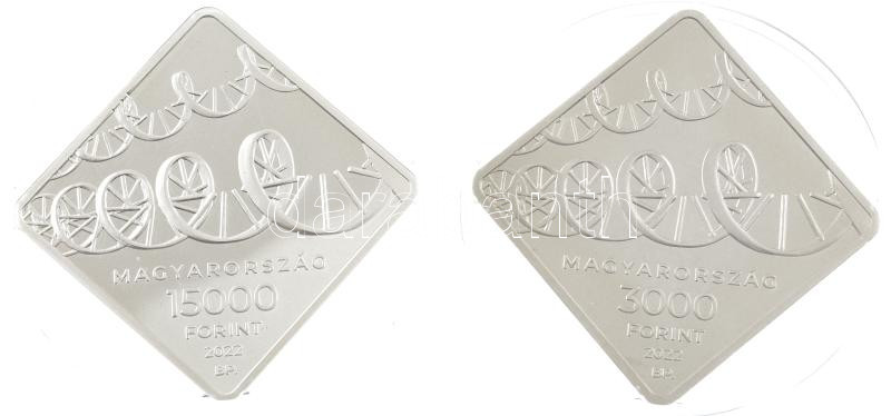 2022. 3000Ft Cu-Ni 'Az mRNS alapú vakcinák alapjául szolgáló magyar találmány tiszteletére' + 15.000Ft Ag 'Az mRNS alapú vakcinák alapjául szolgáló magyar találmány tiszteletére' mindkettő kapszulában T:BU,PP