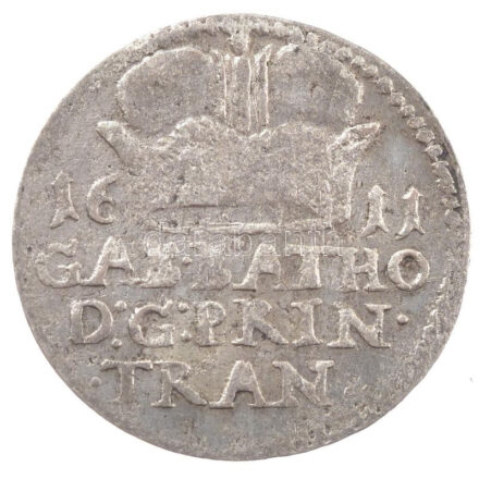 Erdélyi Fejedelemség 1611N-B Garas Ag 'Báthori Gábor' Nagybánya (1,40g) T:2-,3 patina, kis ü. Principality of Transylvania 1611N-B Groschen Ag 'Gabriel Bathori' Baia Mare (1,40g) C:VF,F patina, small ding Unger (Erdély).: 187.