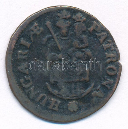 1705KB Rézpoltúra 'II. Rákóczi Ferenc' Körmöcbánya (2,32g) T:2-,3 patina, kis kitörés Hungary 1705KB Poltura Cu 'Francis II Rákóczi' Kremnitz (2,32g) C:VF,F patina, cracked Huszár: 1549., Unger II.: 1139.a