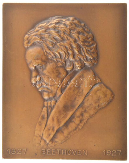 1927. 'Beethoven 1827-1927' négyszögletes bronz plakett. Szign: D. Morel (80x64mm) T:1 1927 'Beethoven 1827-1927' rectangular bronze commemorative medallion. Sign: D.Morel (80x64mm) C:UNC
