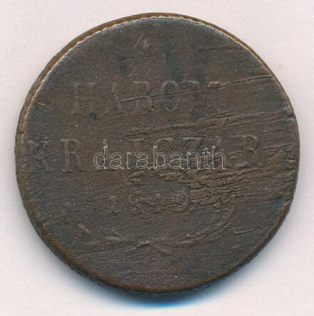 1849NB 3kr Cu hátlapján a magyar címer elhalványítva - érvénytelenítve (?) T:3 patina Adamo B2