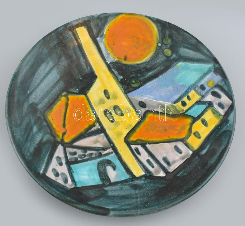 Györgyei Zsuzsa: Retró kerámia tál, jelzett, hibátlan, d: 29 cm
