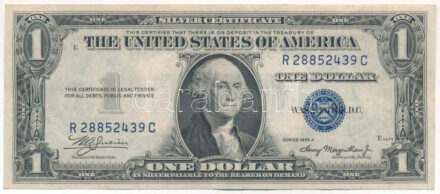 Amerikai Egyesült Államok 1935-1945. (1935A) 1$ 'Silver Certificate - kisméretű', kék pecsét, 'William Alexander Julian - Henry Morgenthau Jr.' T:III szép papír USA 1935-1945. (1935A) 1 Dollar 'Silver Certificate - Small size', blue seal,