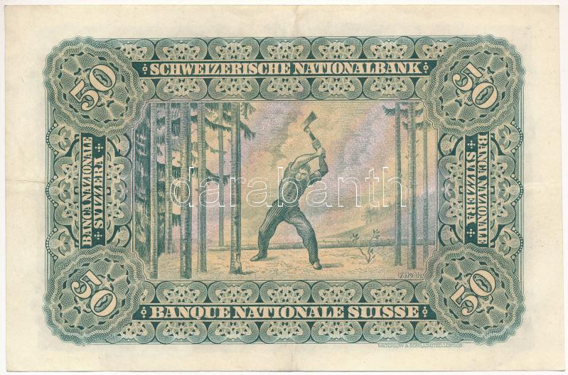 Svájc 1927. 50Fr T:III szép papír Switzerland 1927. 50 Francs C:F fine paper Krause P#34c.15 - Image 2
