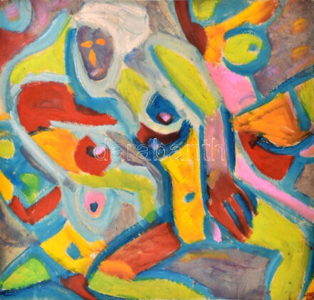 Csepeli Németh Miklós (1934-2012): Fekvő női akt. Olaj, karton, jelezve jobbra lent. 51x48 cm