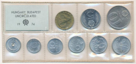 1974. 2f-10Ft (9xklf) érmés forgalmi sor fóliatokban T:1 patina Adamo FO7