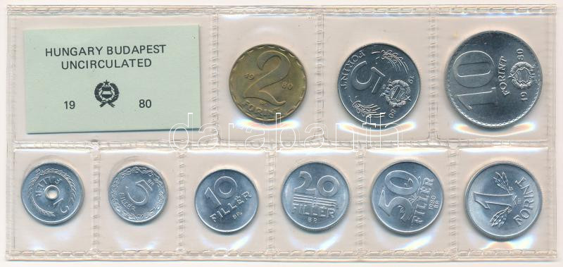 1980. 2f-10Ft (9xklf) érmés forgalmi sor fóliatokban T:1 patina Adamo FO13