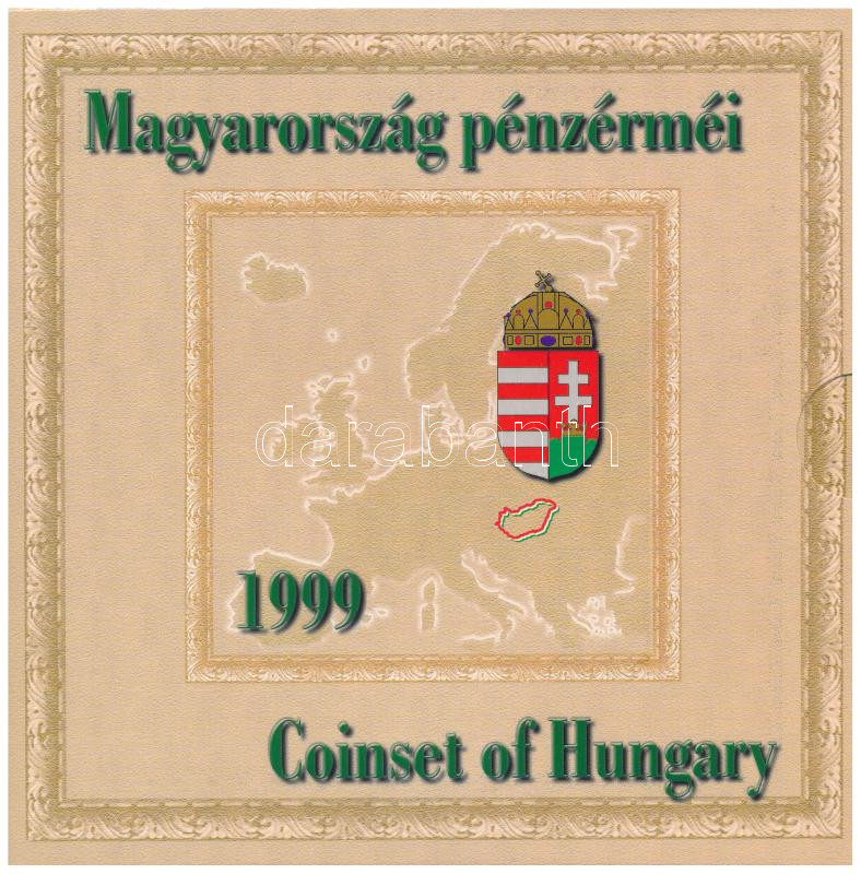 1999. 50f-100Ft (8xklf) forgalmi sor, 'Magyarország pénzérméi' dísztokban, belső borító ragasztása kissé elengedett T:PP kis patina / Hungary 1999. 50 Fillér - 100 Forint (8xdiff) in coin set, in 'Coinset of Hungary' case, the gluing of