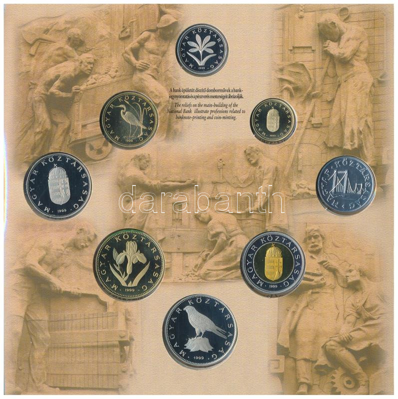 1999. 50f-100Ft (8xklf) forgalmi sor, 'Magyarország pénzérméi' dísztokban, belső borító ragasztása kissé elengedett T:PP kis patina / Hungary 1999. 50 Fillér - 100 Forint (8xdiff) in coin set, in 'Coinset of Hungary' case, the gluing of - Image 3