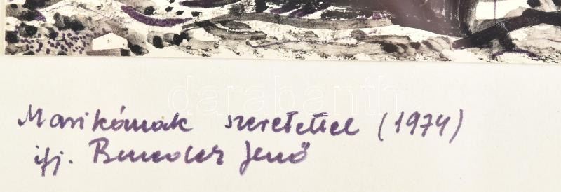 ifj. Benedek Jenő (1939-2019): Táj antik torzóval. Tus, papír, jelzett, ifj. Benedek Jenő autográf ajándékozási soraival 1974-ből. Üvegezett fakeretben, 16×15 cm - Image 2