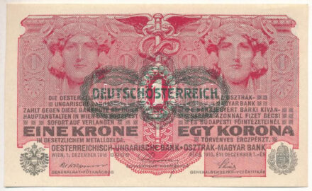 1916. 1K zöld 'DEUTSCHÖSTERREICH' felülbélyegzéssel T:I,I- Hungary 1916. 1 Krone with green 'DEUTSCHÖSTERREICH' overprint C:UNC,AU Adamo K3B