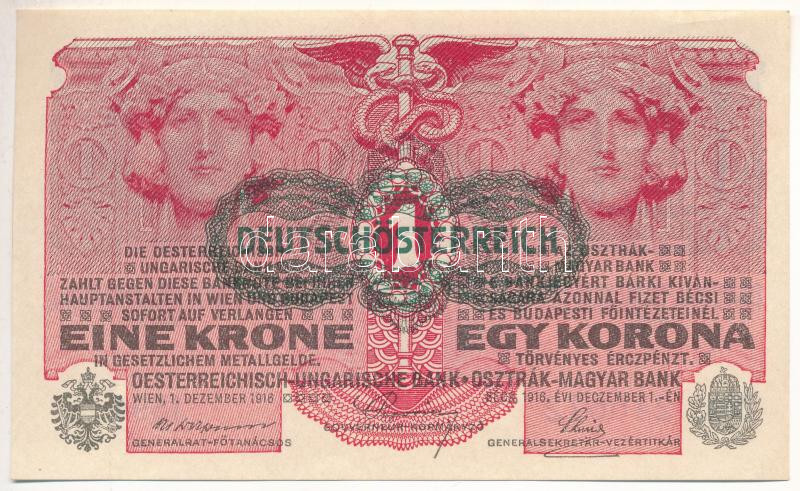 1916. 1K zöld 'DEUTSCHÖSTERREICH' felülbélyegzéssel T:I,I- Hungary 1916. 1 Krone with green 'DEUTSCHÖSTERREICH' overprint C:UNC,AU Adamo K3B