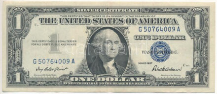 Amerikai Egyesült Államok 1957-1961. (1957) 1$ 'Silver Certificate - kisméretű', kék pecsét, 'Ivy Baker Priest - Robert B. Anderson' T:II USA 1957-1961. (1957) 1 Dollar 'Silver Certificate - Small size', blue seal, 'Ivy Baker Priest - Robert