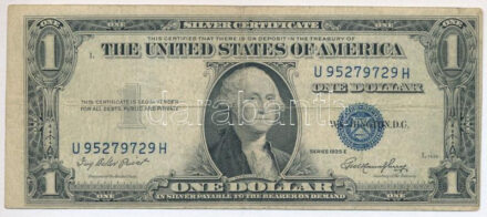 Amerikai Egyesült Államok 1935. 1$ 'U 95279729 H' Silver Certificate - kisméretű', kék pecsét, 'Ivy Baker Priest - George Magoffin Humphrey' T:III USA 1935. 1 Dollar 'U 95279729 H' 'Silver Certificate - Small size', blue seal, 'Ivy Baker