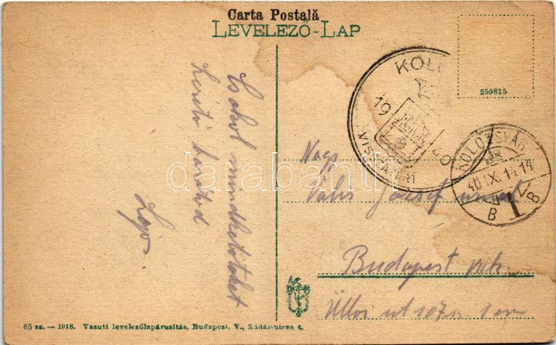 Kolozsvár, Cluj; Piaristák temploma és Ferenc József tudományegyetem. Vasúti levelezőlapárusítás 65. sz. 1918. / Biserica Piaristilor si Universitatea / church, university + '1940 Kolozsvár visszatért' So. Stpl. (fl) - Image 2