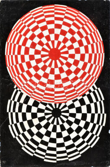 Olvashatatlan jelzéssel: Op-art kompozíció, 1971. Olaj, vászon, kartonra kasírozva. Apró sérülésekkel. 41x27 cm