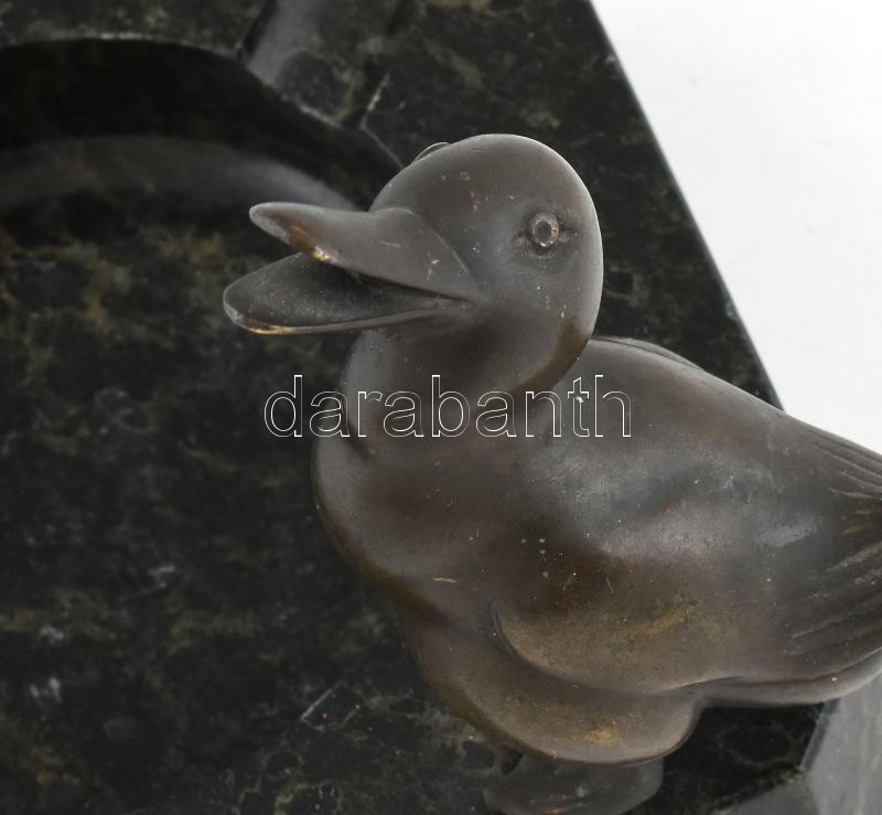 Kő hamutál, bronz kacsával, kopott, 15x15 cm - Image 3
