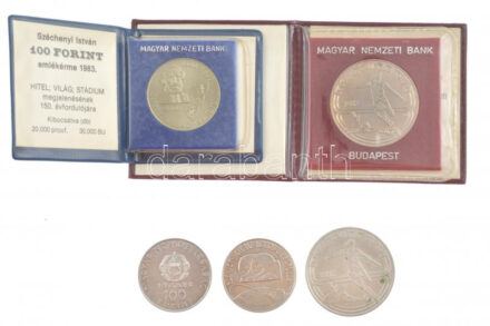 1980-1984. 100Ft Cu-Ni (5db/3xklf) közte kettő dísztokban, tanúsítvánnyal T:BU,1- patina