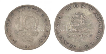 1948. 10Ft Ag 'Széchenyi' + 20Ft Ag 'Táncsics' T:2- patina, ph Adamo EM2, EM3