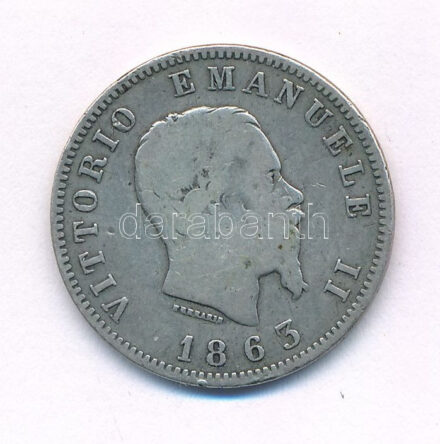 Olaszország 1863M-BN 1L Ag T:3 Italy 1863M-BN 1 Lira Ag C:F Krause KM#5a