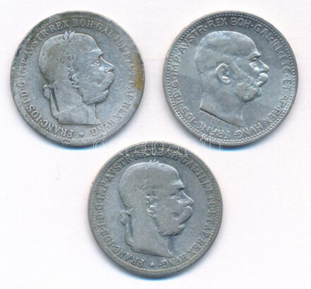 Ausztria 1893-1915. 1K Ag 'Ferenc József' (3xklf) T:2-3 Austria 1893-1915. 1 Corona Ag 'Franz Joseph' (3xdiff) C:XF-F Krause KM#2804, KM#2820