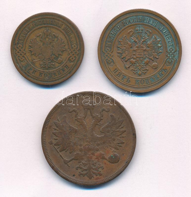 Orosz Birodalom 1859. 5k Cu + 1877. 3k Cu + 1881. 5k Cu T:2-,3 Russian Empire 1859. 5 Kopecks Cu + 1877. 3 Kopecks Cu + 1881. 5 Kopecks Cu C:VF,F Krause Y#6a, Y#11.2, Y#12.2 - Image 2