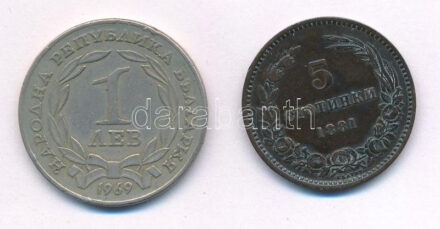 Bulgária 1881. 5s bronz + 1969. 1L Cu-Ni 'Török alóli felszabadulás' T:2- Bulgaria 1881. 5 Stotinki bronze + 1969. 1 Lev Cu-Ni 'Liberation From Turks' C:VF Krause KM#2, KM#76