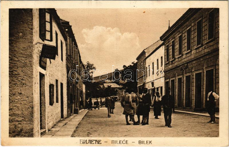 Bilek, Bilece; street with soldiers + 'K. und k. Milit. Post'